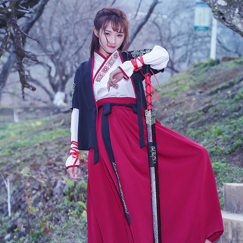 2018春新款原創改良漢服女裝中國風古裝男武俠復古學生日常套裝
