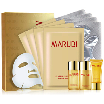丸美（MARUBI）彈力蛋白滋潤裝（精華面膜*4 +水晶眼膜（4對1盒）+贈3件套）