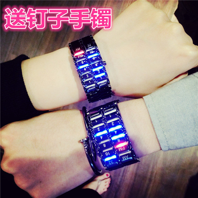 抖音社會人手錶精神小伙潮男款LED電子錶女學生韓版創意個性簡約